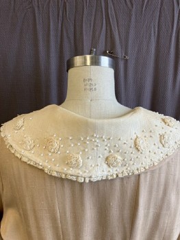 N/L, Ecru, Cotton, Solid, Shawl Collar- Pique, Plastic Beads, Flowers Made From Lace. Trimmed In Lace