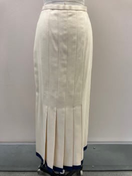 N/L, Cream, Silk, Cotton, Solid, Knife Pleated With Navy Trim, CB Zipper