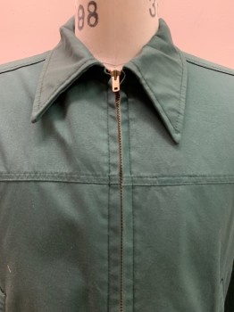 LEE, Dk Green, Polyester, Cotton, Solid, L/S, Zip Front, Collar Attached, Side Pockets,