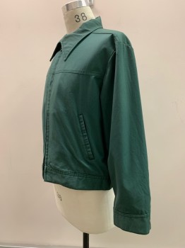LEE, Dk Green, Polyester, Cotton, Solid, L/S, Zip Front, Collar Attached, Side Pockets,