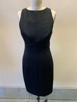 L.K.L, Black, Rayon, Boat Neck, Sleeveless, Open Back With Criss Crossed Straps, Gold & Rhinestone Buttons, Fitted, Zip Side, Hem at Knee