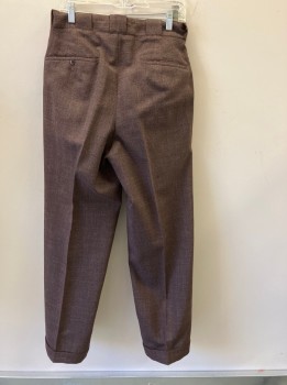 JACK FROST, Brown, Red, Wool, Heathered, Plaid, Flat Front, Button Fly, 4 Pockets, Lots of Wide Belt Loops, Suspender Buttons Inside of Waistband, Cuffed