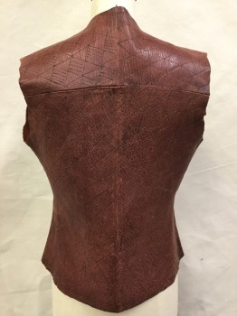 MTO, Sienna Brown, Copper Metallic, Leather, Metallic/Metal, Diamonds, No Closures, Unfinished Arm Holes, Back Yoke, Scored Design with Small Metal Beads Down Front, Aged/Distressed, Tribal, Post-apocalyptic,