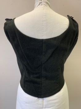 MTO, Charcoal Gray, Wool, Heathered, Square Scoop Neck, Boning, Lace Up Front, Curved Front Hem, Shoulder Straps with Grommet/Ties *Missng Both Twill Shoulder Ties*