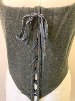 MTO, Charcoal Gray, Wool, Heathered, Square Scoop Neck, Boning, Lace Up Front, Curved Front Hem, Shoulder Straps with Grommet/Ties *Missng Both Twill Shoulder Ties*