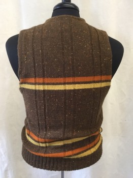 ACRYLIC, Brown, Rust Orange, Mustard Yellow, Acrylic, Stripes - Horizontal , Pull On, Crew Neck, Arms-eyes Opened Up for Broader Shoulder Look, Speckled