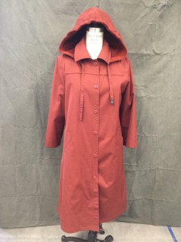 LONDON FOG, Chestnut Brown, Polyester, Cotton, Solid, Button Front, Collar Attached, Attached Yoke Panel, Gathered at Back Yoke, Drawstring Hood Button Attached with Fleece Lining, Belt Loops (Missing Belt), 2 Pockets, Zip Attached Fleece Lining (barcode on Right Side Low of Main Jacket NOT Lining)
