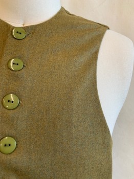 BAROTEX, Lt Olive Grn, Black, Wool, Solid, Swirl , 1500s, VEST, 9 Buttons Down Front, Round Neck