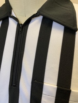 HONIG'S, Black, White, Polyester, Stripes - Vertical , Long Sleeves, Pullover, Solid Black Collar Attached, Zipper at Neck, 1 Patch Pocket