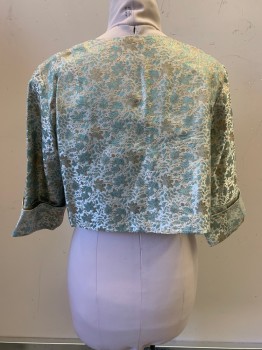 NO LABEL, Ice Blue, Gold, Turquoise Blue, Polyester, Brocade, Jacket, L/S, Fold Cuffs, Open Front, MTO