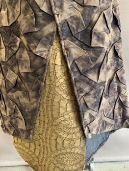 MTO, Brown, Mushroom-Gray, Khaki Brown, Tan Brown, Synthetic, Cotton, Mottled, Velcro Snap On Waist Band, Front Slit , With Geometric Pleading . Kbhaki Texture Panel On Front