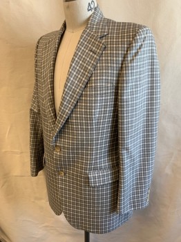 LYTTON'S, Gray, Lt Gray, Cream, Wool, Check , Lightweight Wool, Single Breasted, Notched Lapel, 2 Buttons,  3 Pockets, Cream Lining