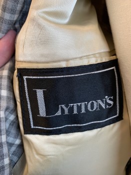 LYTTON'S, Gray, Lt Gray, Cream, Wool, Check , Lightweight Wool, Single Breasted, Notched Lapel, 2 Buttons,  3 Pockets, Cream Lining