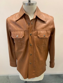 BROADWAY, Sienna Brown, Vinyl, Cotton, Solid, L/S, Snap Front, 2 Patch Pockets With Snap Flaps **Red Stains On Front, Red And Green Stains On Back