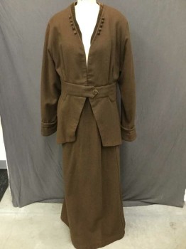MTO, Chestnut Brown, Wool, Solid, Made To Order, Long Wool Skirt, Asymmetrical Center Back Kick Pleat,