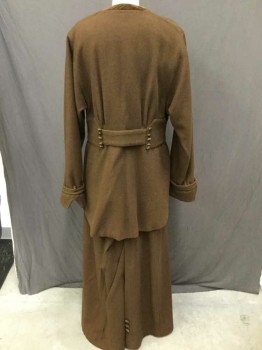 MTO, Chestnut Brown, Wool, Solid, Made To Order, Long Wool Skirt, Asymmetrical Center Back Kick Pleat,