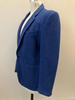 AGNES B, Royal Blue, Wool, Solid, Notched Lapel, 2 Patch Pockets, 1 Breast Pocket, Single Breasted, Thick Wool