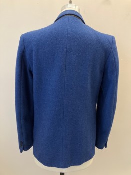AGNES B, Royal Blue, Wool, Solid, Notched Lapel, 2 Patch Pockets, 1 Breast Pocket, Single Breasted, Thick Wool
