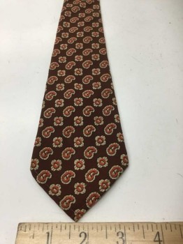 BOTANY, Dk Brown, Wool, Burnt Orange Circles and Paisleys Surrounded By Cream on a Dark Brown Background