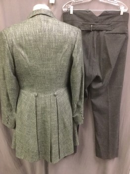 MTO, Charcoal Gray, Lime Green, Silver, Wool, Tweed, Single Breasted Jacket, 3 Buttons,  Notched Lapel with 2 Button Holes Both Sides, Skirt Above Knee, Cuff Detail,
