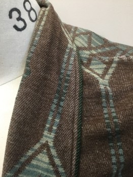 N/L, Brown, Sea Foam Green, Cream, Cotton, Geometric, Southwestern Inspired Geometric Pattern, Long Sleeves, Shawl Lapel, Green Piping Trim, Comes with Green Rope Cord Belt, Made To Order