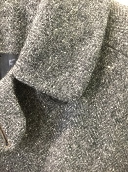 N/L, Gray, Dk Gray, White, Wool, Speckled, Gray Heavy Wool with Shades of Gray and White Speckles, Double Breasted, Notched Lapel, Raglan Sleeves, Padded Shoulders, 2 Welt Pockets at Hips, Ankle Length, Black Lining,