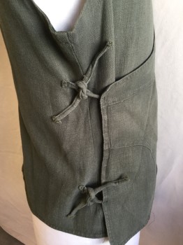 N/L (MTO), Olive Green, Green, Cotton, Polyester, Solid, Shinny Green Lining, V-neck, Wraparound with Ties,
