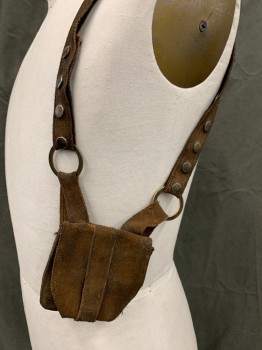 MTO, Brown, Suede, Solid, Shoulder Holsters with Two Flap Pouches, Snap Adjustable Straps, Snap Detachable Pouches, Aged/Distressed,  Post-Apocalyptic