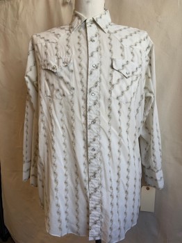 RANCH WEAR, White, Taupe, Lt Brown, Black, Poly/Cotton, Floral, Stripes - Vertical , Western Yolk, Snap Button Front, 2 Flap Pockets with Snap Closures, Collar Attached, Floral Stripes