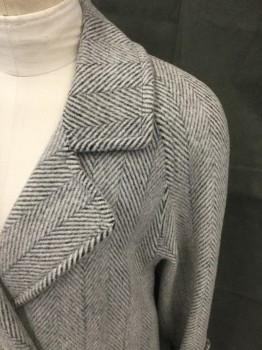CHARLES KLEIN, Black, White, Wool, Herringbone, Wide Herringbone, Double Breasted, Collar Attached, Notched Lapel, 2 Pockets, Long Sleeves, Raglan Long Sleeves, Button Tab at Cuff, Large Back Yoke Vent with Center Back Pleat
