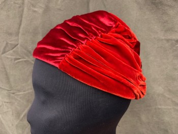 MADCAPS, Red, Cotton, Solid, Velvet Gathered Panels, Turban-like,