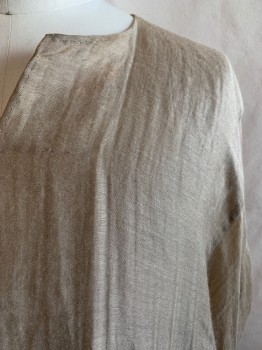 MTO, Dk Beige, Linen, Solid, V-neck, Short Sleeves, Long