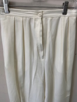 N/L, Cream, Cotton, Solid, Pleated Front, Button Tab, Elastic Waist Band