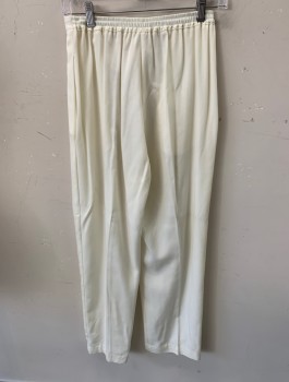 N/L, Cream, Cotton, Solid, Pleated Front, Button Tab, Elastic Waist Band