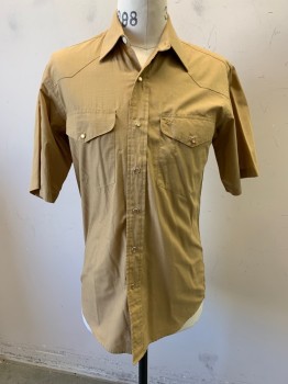 RESISTOL, Tan Brown, Poly/Cotton, Solid, S/S, Chest Pockets with Flaps, Amber Pearl Snap Front