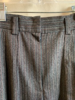 BILL , Brown, Lt Brown, Teal Blue, Poly/Cotton, Stripes - Vertical , Side Pockets, Zip Front, Pleat Front