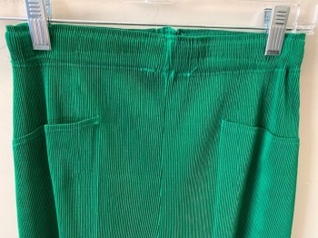 N/L, Green, Polyester, Solid, Elastic Waist, Permanent Pleating, 2 Pockets,