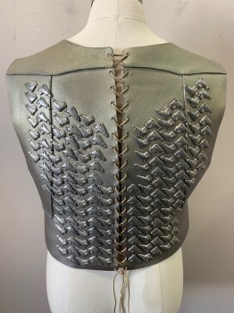NO LABEL, Silver, Iridescent Green, Gold, Leather, Metallic/Metal, Ombre, Lace Up Back and Sides, Silver Metal V Shape Embellishments Stitched with Thread on Front and Back, Made To Order, Multiples