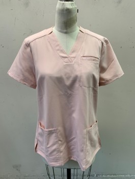 JAANUU, Dusty Rose Pink, Polyester, Rayon, Solid, S/S, 3 Patch Pockets, Slits in Collar