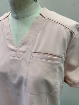 JAANUU, Dusty Rose Pink, Polyester, Rayon, Solid, S/S, 3 Patch Pockets, Slits in Collar
