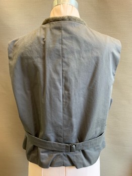 NO LABEL, Gray, Lt Gray, Wool, 2 Color Weave, Boys Vest, 6 Buttons, Single Breasted, 2 Pockets, Adjustable Back Strap