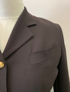 EMANUEL UNGARO, Dk Brown, Wool, Solid, Single Breasted, Notched Lapel, 4 Gold Buttons, 1 Pocket, 2 Faux Pockets