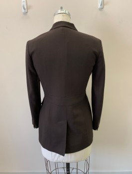 EMANUEL UNGARO, Dk Brown, Wool, Solid, Single Breasted, Notched Lapel, 4 Gold Buttons, 1 Pocket, 2 Faux Pockets