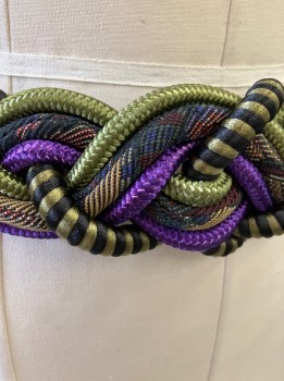 NL, Black, Green, Purple, Lt Brown, Navy Blue, Nylon, Stripes, Solid, Multi-color/pattern Ropes Braided, Gold Fish Hook Buckle