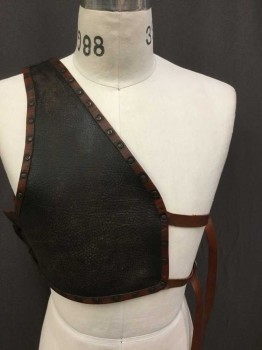 M.T.O., Dk Brown, Brown, Leather, Solid, Fantasy Roman/ Greek Gladiator Vest, Single Shoulder Strap, Lacing On One Side, D Rings On Double Leather Straps On Other Side, Multiples