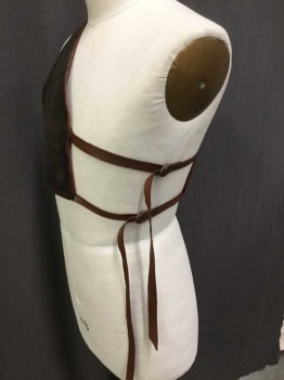 M.T.O., Dk Brown, Brown, Leather, Solid, Fantasy Roman/ Greek Gladiator Vest, Single Shoulder Strap, Lacing On One Side, D Rings On Double Leather Straps On Other Side, Multiples