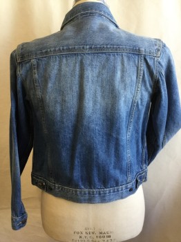 GAP KIDS, Blue, Cotton, Solid, Light Blue Denim, Lightly Washed Out Front & Back, Collar Attached, Brass Button Front, 4 Pockets, Long Sleeves,