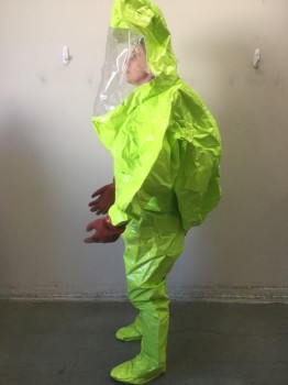DUPONT TYCHEM , Lime Green, Plastic, Solid, Hazmat Encapsulated Suit, for Chemicals, Clear Face Shield, Attached Rubber Gloves, Center Back Heavy Duty Zipper and Velco, Attached Hood, Taped Seams, Interior Belt, Covered Hole for Air Purifier Attachment, Tychem, We Have 3, Bio Hazard