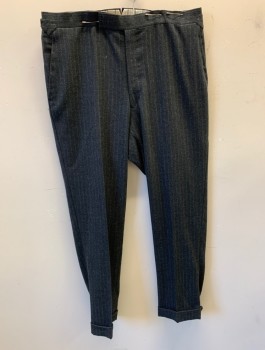 N/L MTO, Dk Gray, Lt Gray, Wool, Stripes - Pin, Flat Front, Tab Waist, 4 Pockets, Adjustable Tabs at Sides of Waist, Cuffed Hems, Made To Order