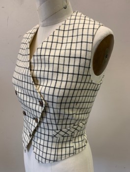 N/L, Cream, Black, Wool, Plaid - Tattersall, Double Breasted, Wrapped V-neck, 2 Welt Pocket, Fitted,